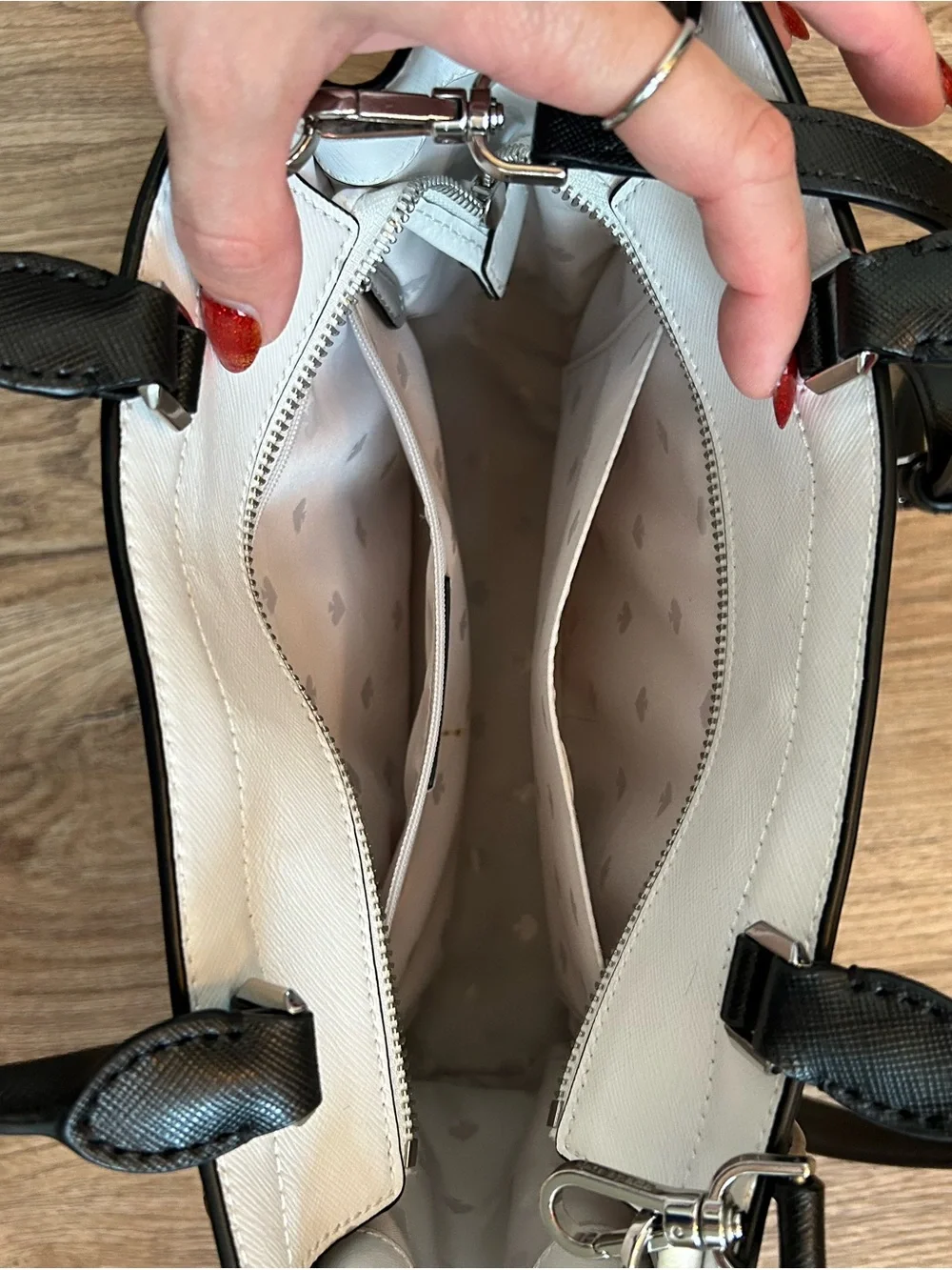kate spade Gray, White & Black Leather Satchel